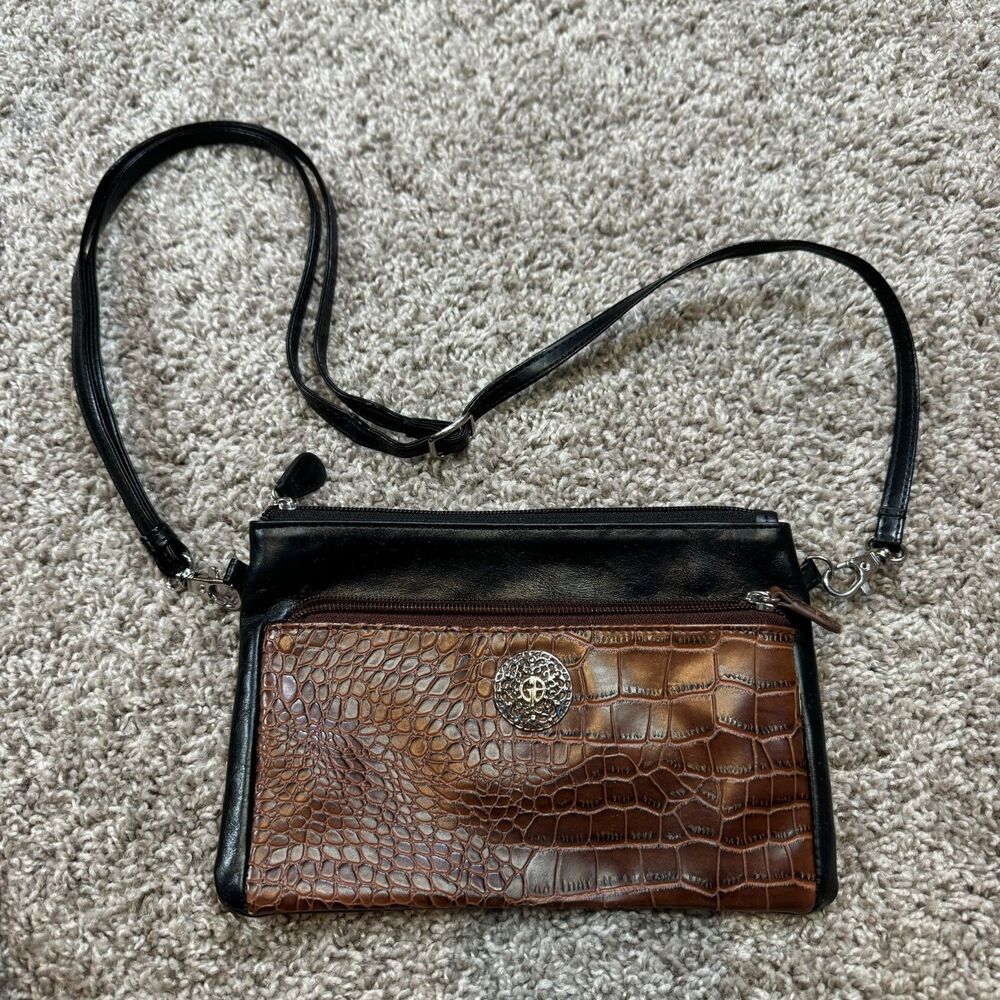 Giani Bernini Crossbody Handbag Brown Genuine Leather Faux Alligator Trim Cute